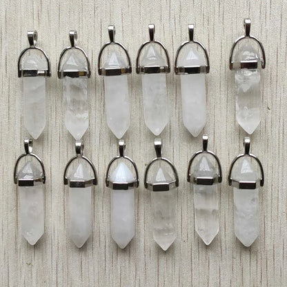 Schneller Versand Naturstein Quarz Aventurin Lapis Kristall sechseckige Säule Anhänger für Schmuck Zubehör 12 Stück Großhandel