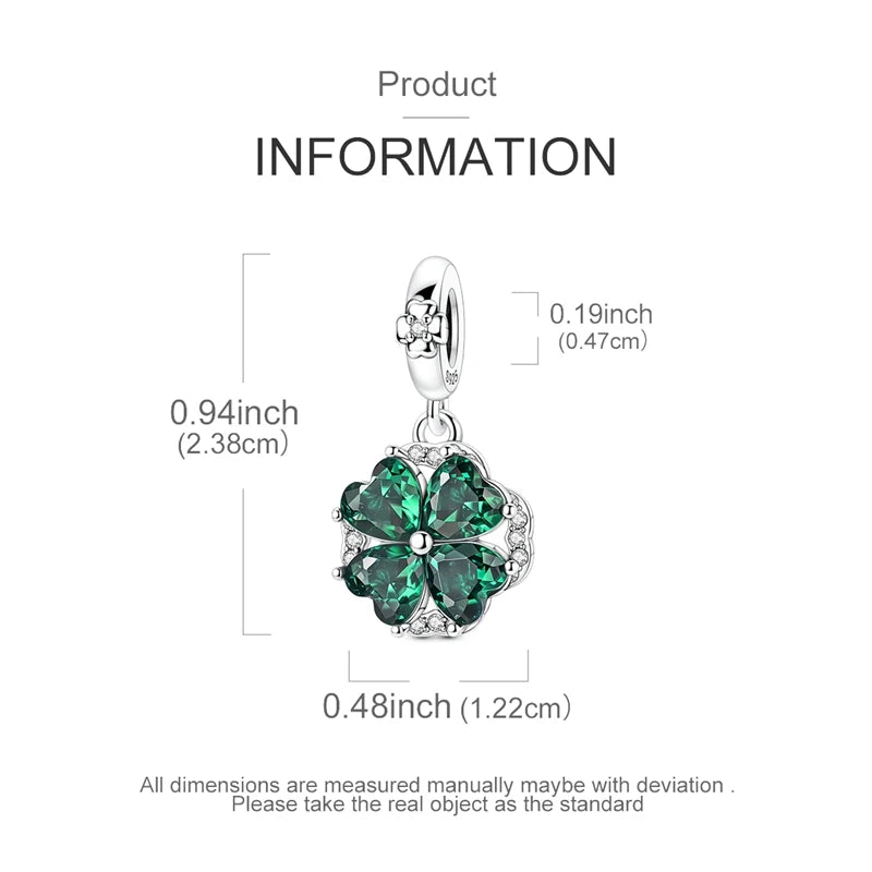 925er Sterlingsilber, grüne Charms, Perlen, vierblättriges Kleeblatt, baumelnd, für Frauen und Mädchen, Original-Armband, DIY-Schmuck, Geschenke