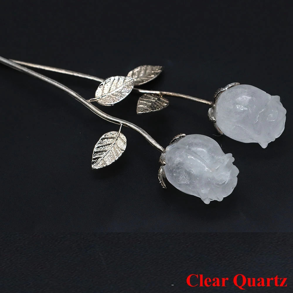Kristall geschnitzte Rose Blume Naturstein Amethyst Quarz Edelstein Handwerk Party Home Dekoration Valentinstag Hochzeit Gast Geschenke