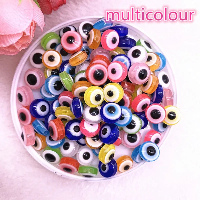 50 Stück 6/8/10 mm ovale Perlen Evil Eye Harz Spacer Perlen für Schmuckherstellung DIY Armband Perlen # 01