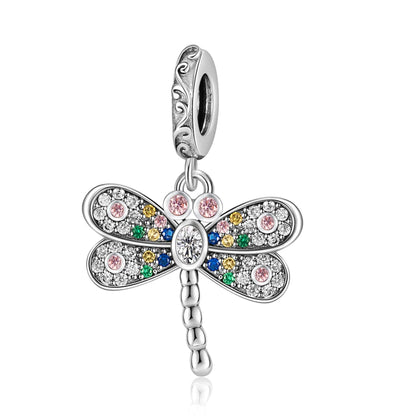 Bunter Schmetterlingsanhänger aus 925er-Sterlingsilber mit Blumen, Perlen, Käfer und Marienkäfer, passend für Armbänder, exquisite Anhänger-Geschenke