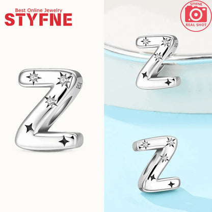 Charms aus 925er Silber, Buchstaben-Serie, Sternenlicht-Buchstaben, glänzende Zirkon-Perlen, passend für Armbänder, Zubehör, Schmuckherstellung, edler Schmuck, Geschenk