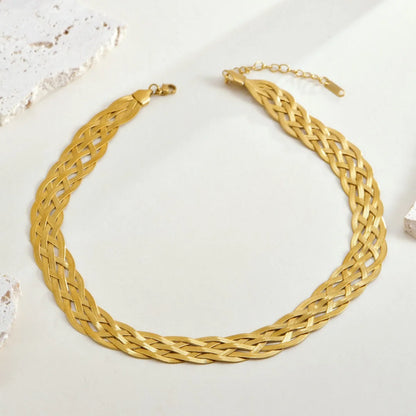 GANEMLY 316L Edelstahl Gold Farbe Gewebte Kette Halskette Für Frauen Mode Hals Kette Kragen Wasserdicht Schmuck Geschenk