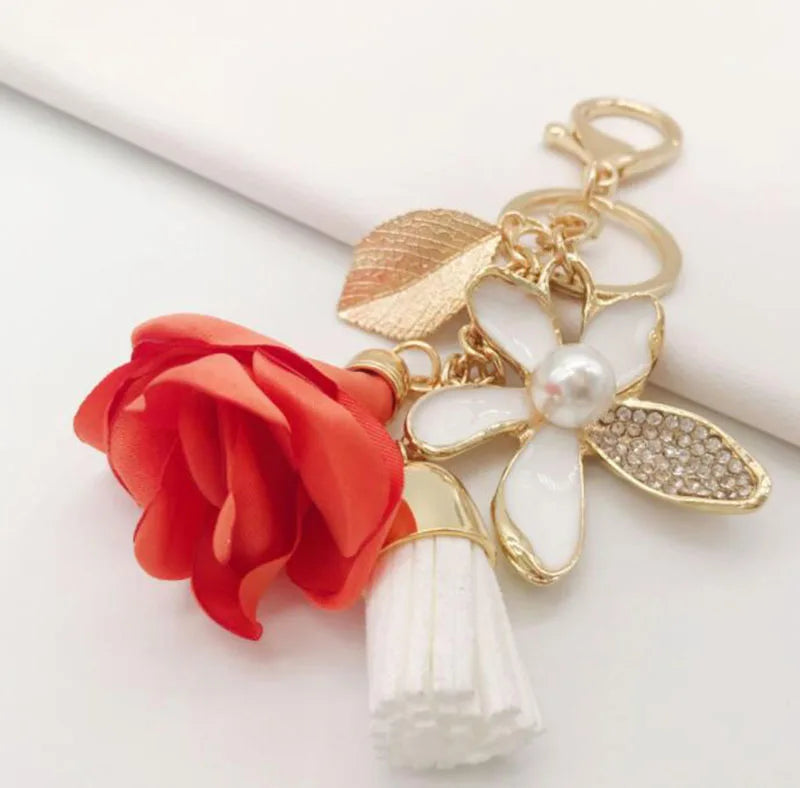Tuch blume schlüssel Ring Chiffon quaste auto schlüssel ketten Dame paar tasche Neue mode charme blume schlüsselbund Party Geschenk K2029