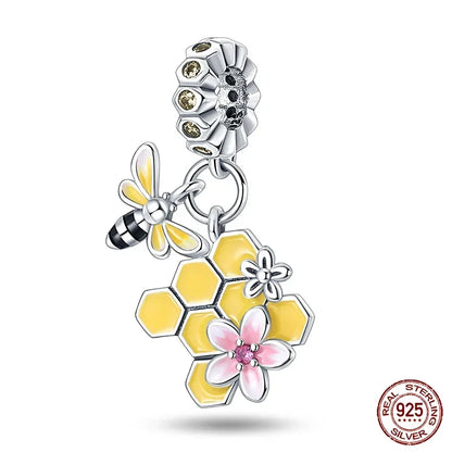 Charms-Perlen aus 925er-Sterlingsilber, modisches Biene- und Honigglas, Sonnenblume, Herbstserie, passend für Original-Armbänder, DIY-Schmuckherstellung