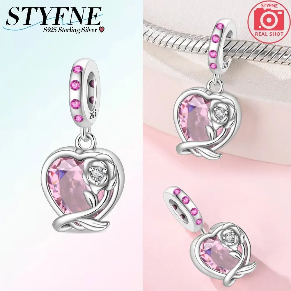 Romantische elegante Blumen-Charms aus 925er Silber, Sonnenblume, Tulpe, Rose, Nelke, Anhänger, passend für Original-Armbänder, DIY-Herstellung von Schmuck, Geschenken