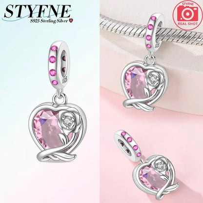 Romantische elegante Blumen-Charms aus 925er Silber, Sonnenblume, Tulpe, Rose, Nelke, Anhänger, passend für Original-Armbänder, DIY-Herstellung von Schmuck, Geschenken