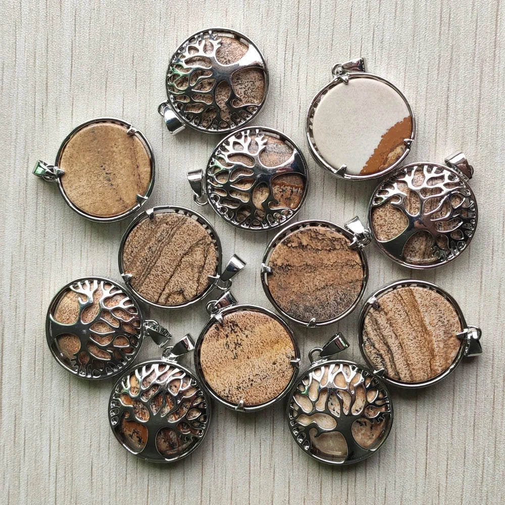 Großhandel 12 teile/los mode naturstein legierung baum des lebens mix Anhänger für halsketten schmuck zubehör machen schnelle versand