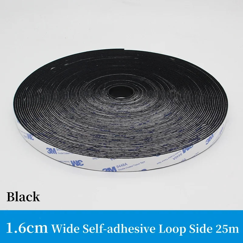 3M 9448A Schwarzes doppelseitiges Klebeband, 25 m, 16–100 mm, starkes, spurloses Seitenbefestigungsband mit Klettverschluss, hochtemperaturbeständig