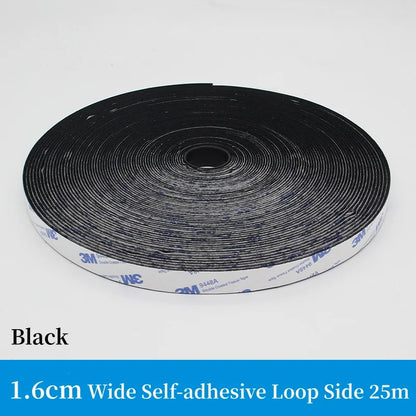 3M 9448A Schwarzes doppelseitiges Klebeband, 25 m, 16–100 mm, starkes, spurloses Seitenbefestigungsband mit Klettverschluss, hochtemperaturbeständig