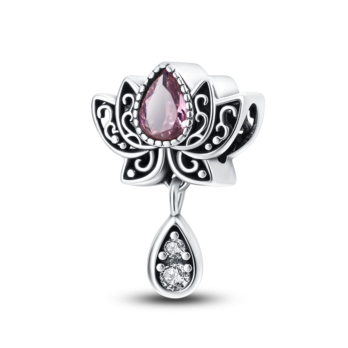 Lotus-Charm-Anhänger aus 925er-Sterlingsilber mit Zirkonia, passend für DIY-Armband-Halskette, Geschenk für Sie, Colgante Plata