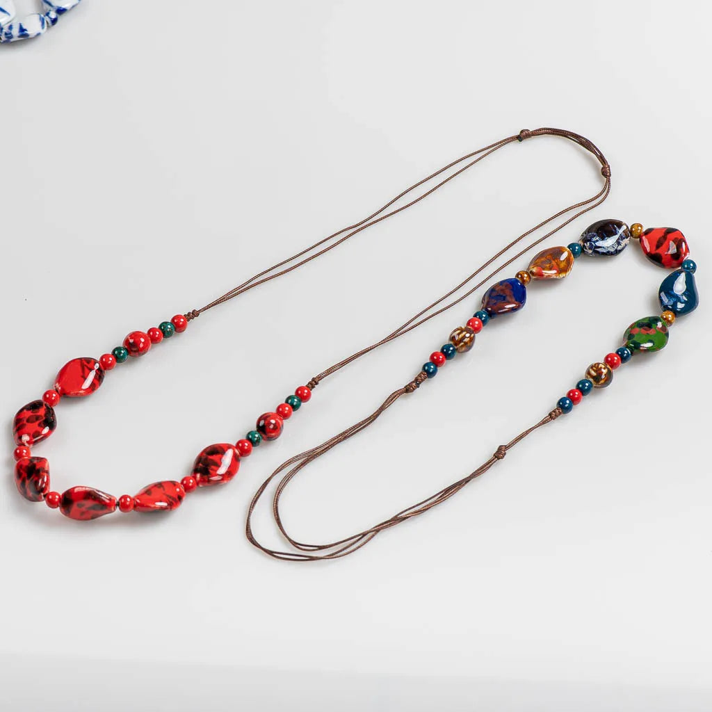 Bunte verstellbare Retro unregelmäßige Form Keramik Geschenk Halskette Artware Antik Großhandel Halsketten & Anhänger für Frauen # XN009