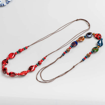 Bunte verstellbare Retro unregelmäßige Form Keramik Geschenk Halskette Artware Antik Großhandel Halsketten & Anhänger für Frauen # XN009