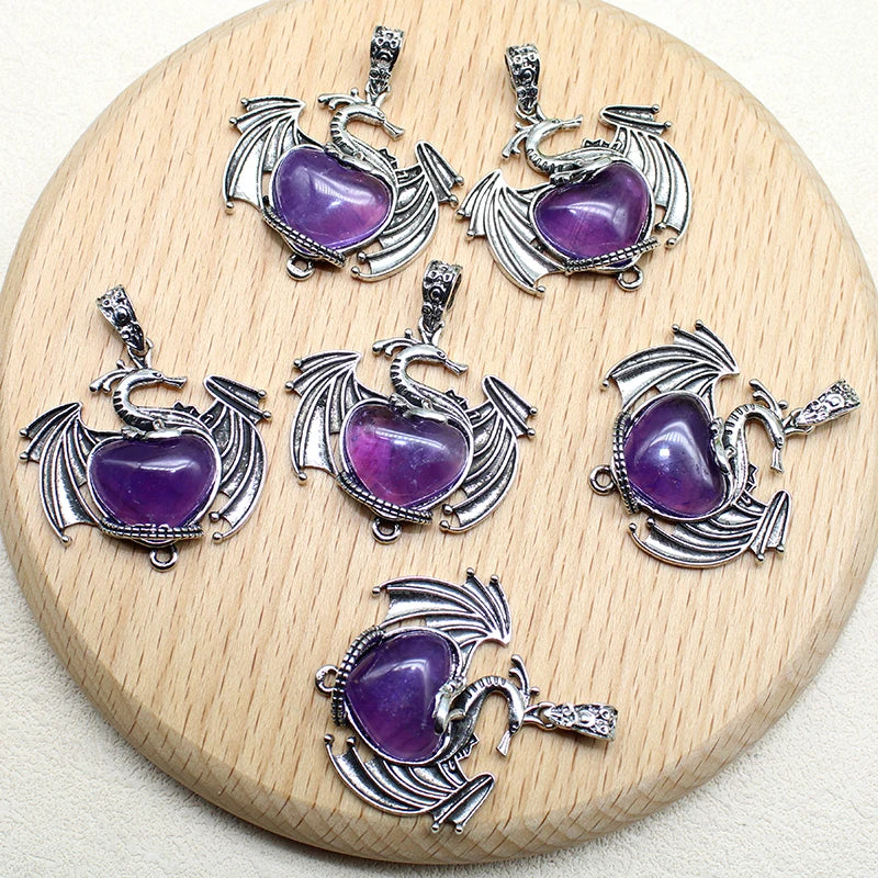 10 Stück bunte Drachen Naturstein Amethyst Quarz Kristall Herz Perle Anhänger für DIY Schmuck Halskette Anhänger Frauen Geschenke