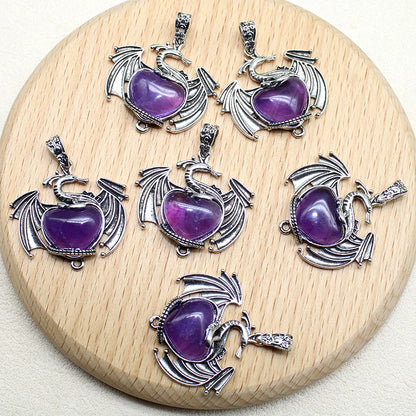 10 Stück bunte Drachen Naturstein Amethyst Quarz Kristall Herz Perle Anhänger für DIY Schmuck Halskette Anhänger Frauen Geschenke