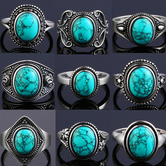Vintage S925 Silber Ring Natürliche Türkis Ringe Luxus Schmuck Party Jahrestag Geburtstag Geschenk für Frauen Mann