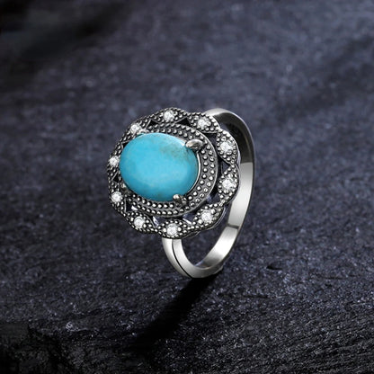 Vintage S925 Silber Ring Natürliche Türkis Ringe Luxus Schmuck Party Jahrestag Geburtstag Geschenk für Frauen Mann