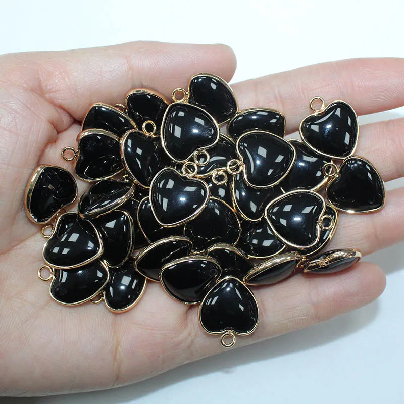 10 Stück Liebe Naturstein Amethyst Tigerauge Rosa Kristall Mischfarbe Stein Herz Anhänger für DIY Schmuck Halskette Exquisites Geschenk