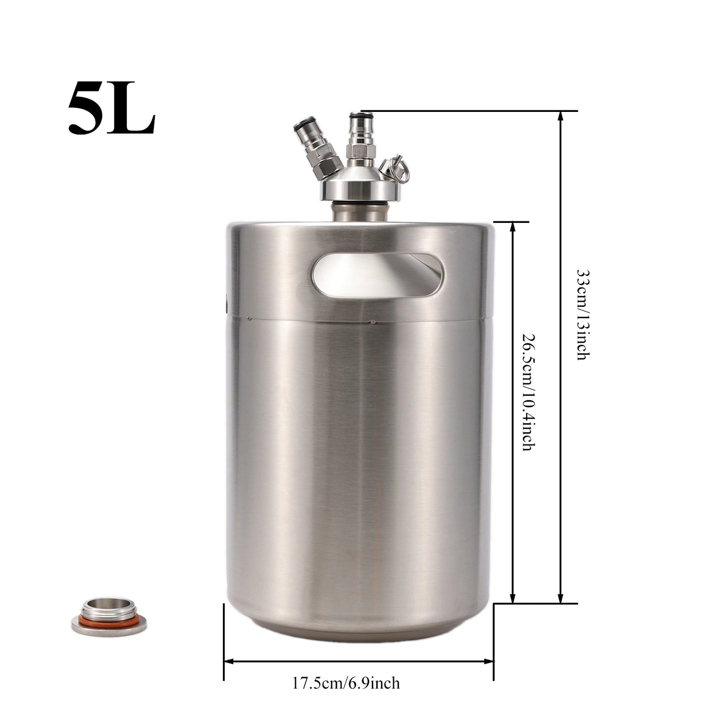 Mini-Fass mit Kugelverschluss, Speer, kohlensäurehaltiger Kappe, 2/4/5 l, Edelstahl 304, einwandig, tragbar, Picknick-Fässer, selbstgebrautes Bierfass