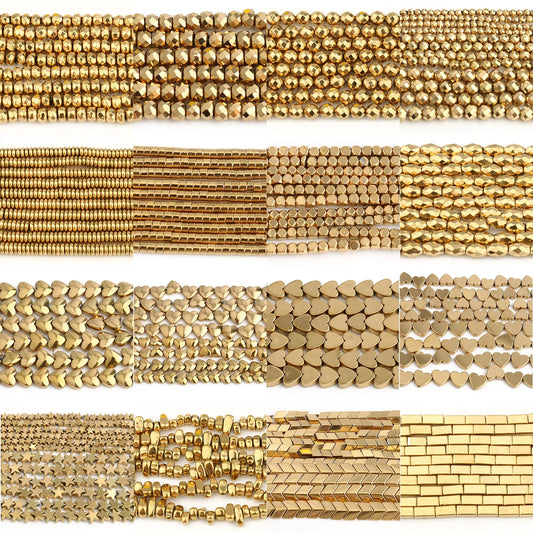 AAA+ Retention Farbe Natürliche vergoldete Hämatit Perle Herz Runde Stern Spacer Lose Perlen für Schmuck Machen DIY Charm Armband