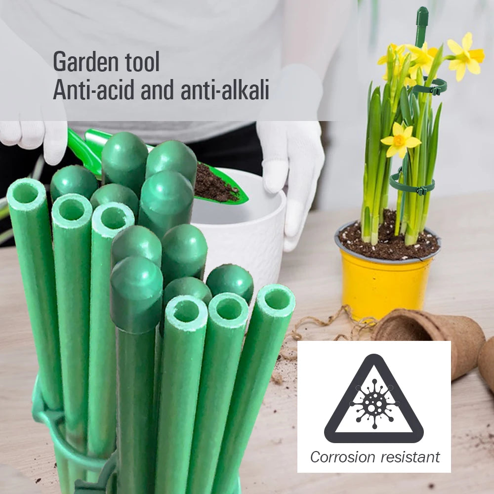 Pflanzenstützpfähle mit Clips, verstellbare Garten-Einzelstangen mit Ringen für Zimmer- und Außenpflanzen, Blumen, Tomaten
