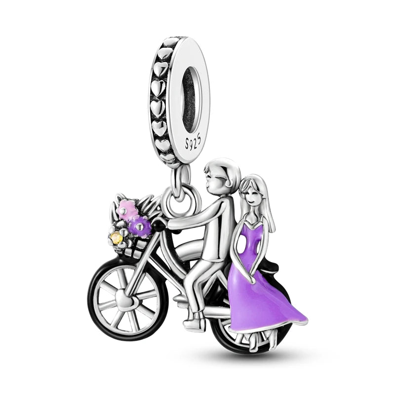 2025 heißer Verkauf Charms Perle 925 Sterling Silber Fahrrad Blume Kinderwagen Anhänger Fit Armreif Armband Halskette DIY Schmuck