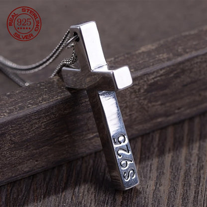100 % massiver S925-Sterlingsilber-Kreuz-Anhänger für Männer und Frauen, glatt, hochglanzpoliert, schlichtes Design, Jesus Christus, Schmuck, Geschenk