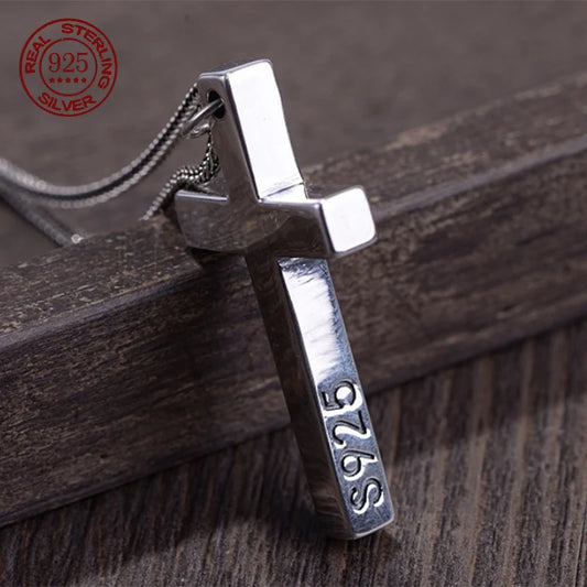 100 % massiver S925-Sterlingsilber-Kreuz-Anhänger für Männer und Frauen, glatt, hochglanzpoliert, schlichtes Design, Jesus Christus, Schmuck, Geschenk