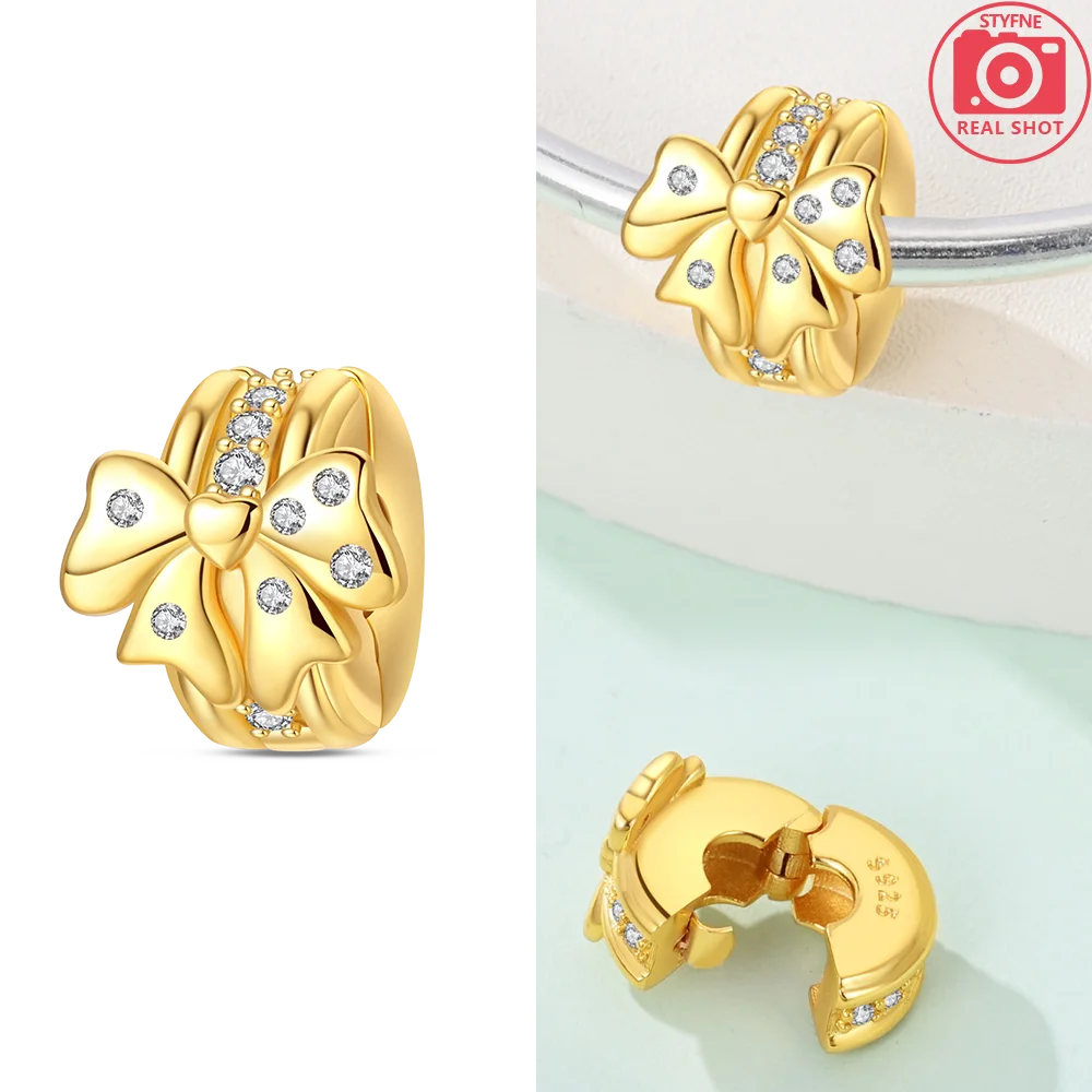 Original funkelnde Charm-Perlen aus 925er-Sterlingsilber, Gold, Rose, heller Stern, Herz, passend für Armbänder, DIY-Jubiläums-Schmuck, Geschenk
