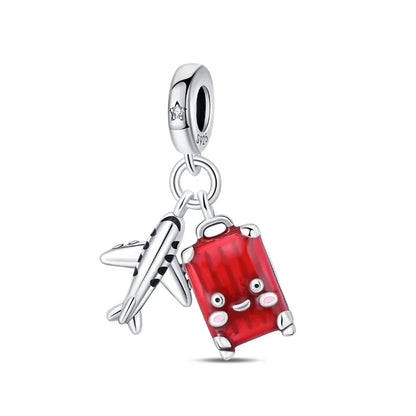 Reisepass-Charms aus 925er-Sterlingsilber, passend für Original-Armbänder, DIY-Flugzeug-Erde-Perlen für die Schmuckherstellung als Geschenk