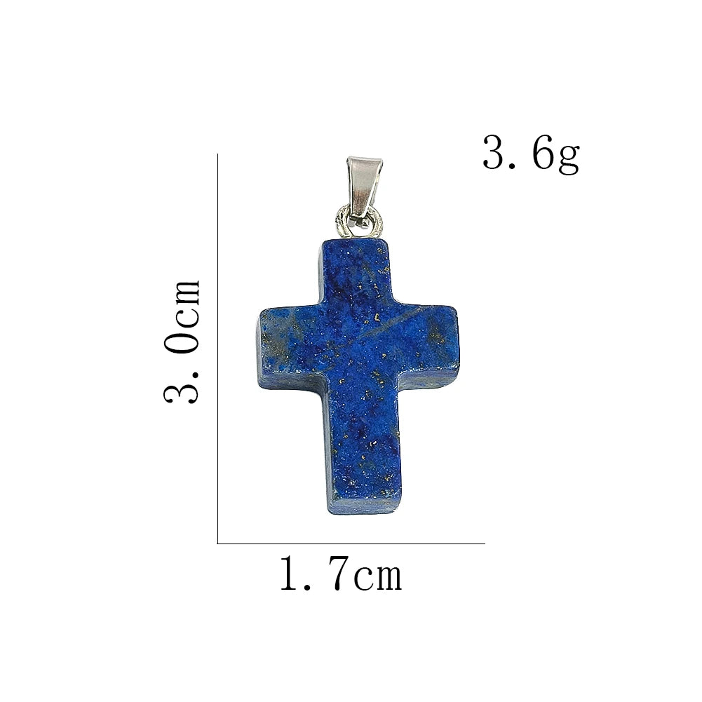 Natürlicher Lapislazuli-Kreuz-Anhänger, Halbedelstein, Energie-Charm-Halskette für Heimwerkerbedarf, handgefertigtes Schmuckzubehör