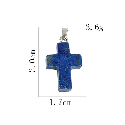 Natürlicher Lapislazuli-Kreuz-Anhänger, Halbedelstein, Energie-Charm-Halskette für Heimwerkerbedarf, handgefertigtes Schmuckzubehör