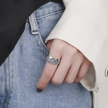 Retro Poseidon Kompass Ring versilbert Hexagramm Öffnung verstellbarer Ring Männer und Frauen Hip-Hop Trend Schmuck Geschenk