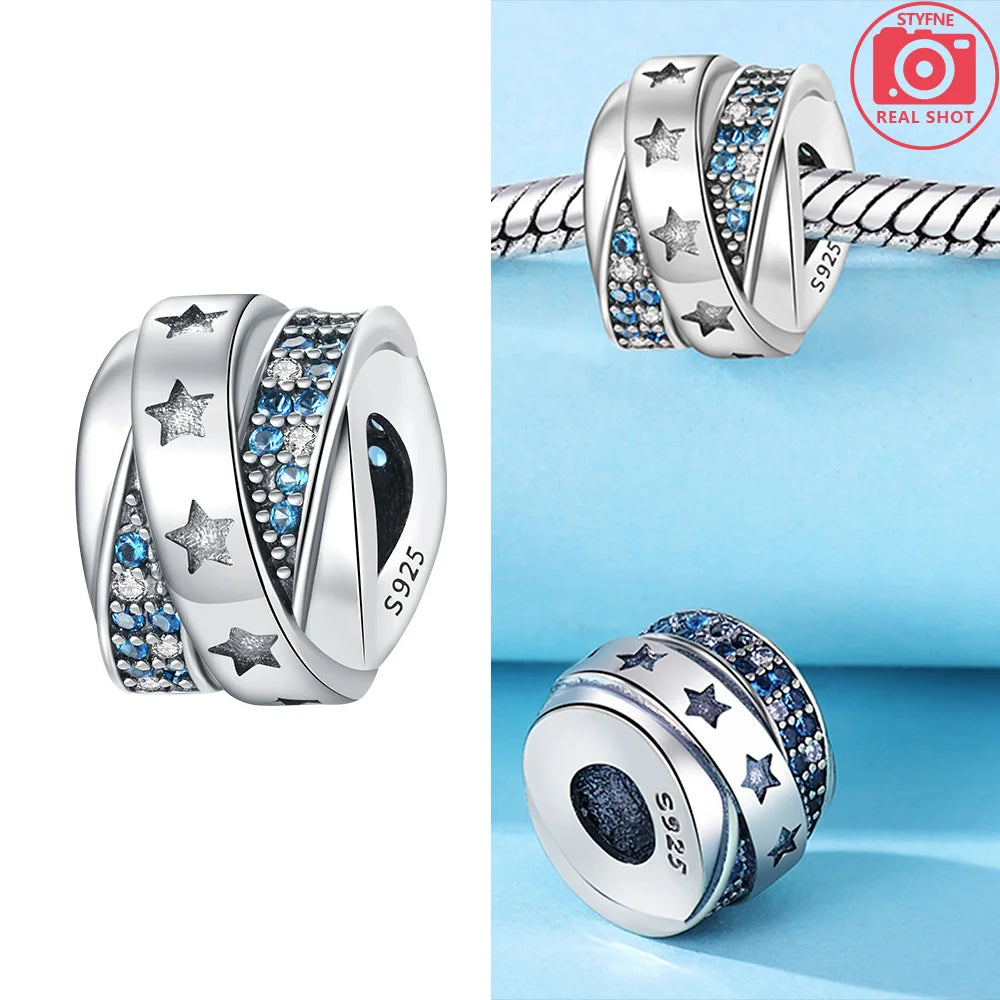 Original 925 Silber Lila Romantische Sternenplanet Perlen Halskette Charms Perlen Fit Armband Frauen Diy Zubehör Feines Geschenk