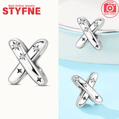 Charms aus 925er Silber, Buchstaben-Serie, Sternenlicht-Buchstaben, glänzende Zirkon-Perlen, passend für Armbänder, Zubehör, Schmuckherstellung, edler Schmuck, Geschenk