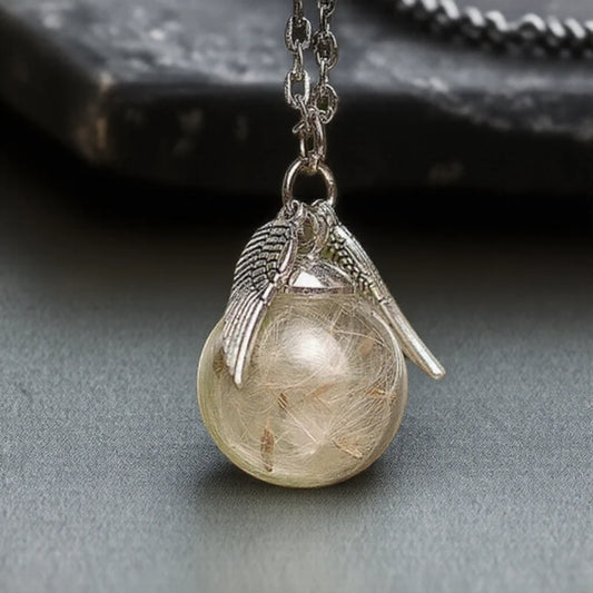 Löwenzahn-Halskette, echter Löwenzahn-Glaskugel-Anhänger, Wunsch-Halskette, Natur-Schmuck für Frauen, Geschenk