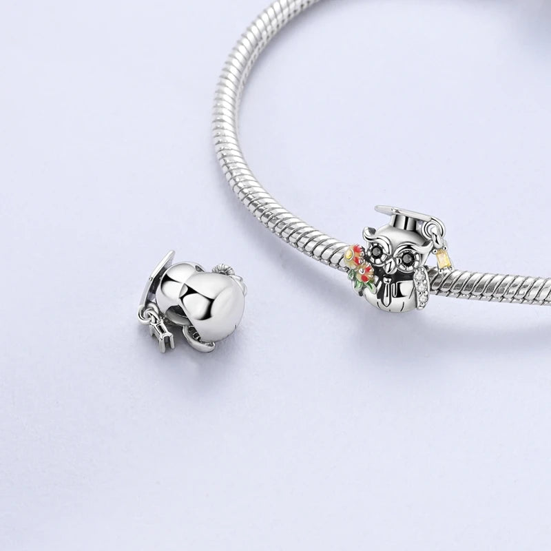 Original-Charms für den Abschluss, Perlen-Anhänger, 925er-Sterlingsilber, Bachelor-Hut, Kappen-Charms, passend für Armbänder, DIY-Zeremonie, Schmuck, Geschenk