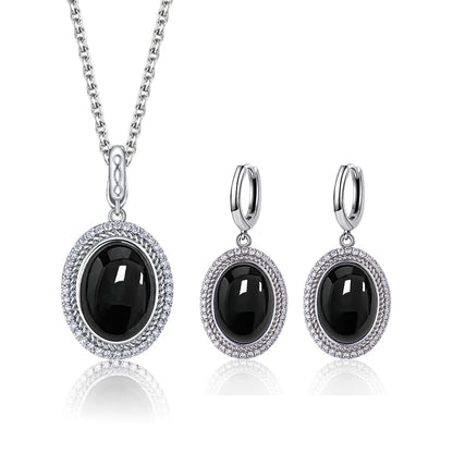 Halskette aus 925er-Sterlingsilber, natürlicher schwarzer Onyx, oval, 10 x 14 mm, mit Cry-Skelett, schlichtes Design, mit Kristall für Damen