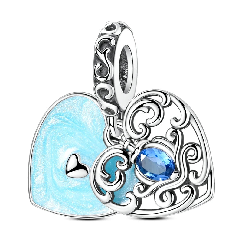 Exquisite Seestern-Perlen aus 925er-Sterlingsilber und vierblättriges Kleeblatt, baumelnder Charm für Armbänder und Halsketten, blaues romantisches Anhänger-Geschenk