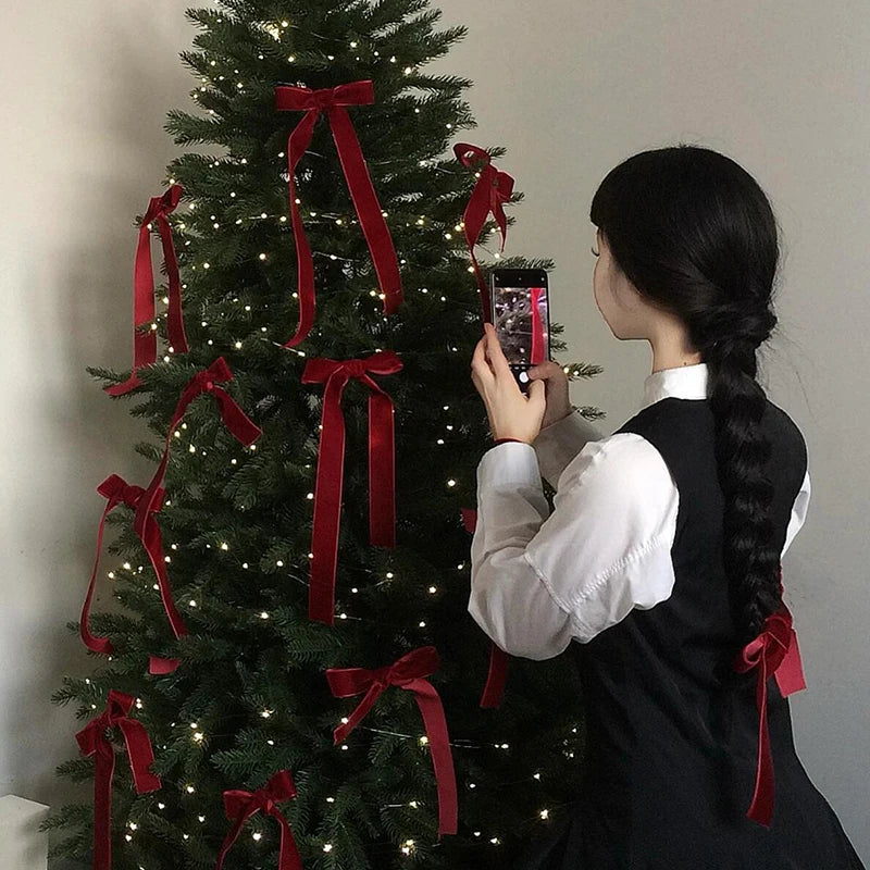 5 Yard/Rolle Weihnachten Rotes Band Weihnachtsbaum Ornamente Neujahr 2026 DIY Handwerk Geschenke Box Zubehör Navidad Party Decor liefert