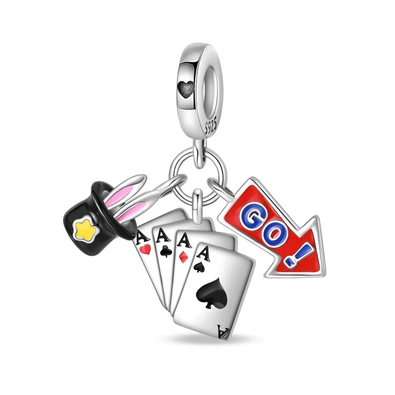 Geheimnisvoller Charm-Anhänger aus 925er-Sterlingsilber mit Hexen- und Tarotkarten-Spielkarten, passend für DIY-Armbänder, Halsketten, die als Glücksgeschenk wünscht