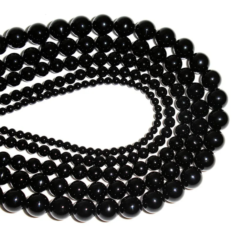 Großhandel Schwarz Onyx Achat Runde Naturstein Perlen Für Schmuck Machen DIY Armband Halskette Charms 4/6/8/10/12/mm Strang 15''
