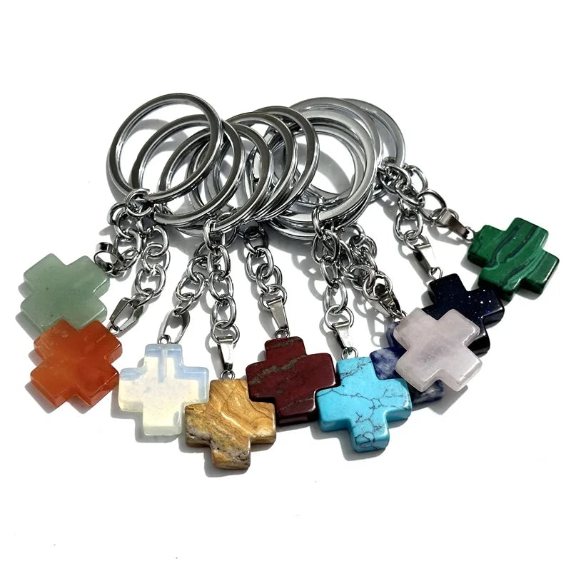 20 stücke Natürliche Raue Rohstein Kristall Quarz Schlüsselbund Frauen Männer Handtasche Hangle Auto Schlüssel Halter Raw Mineral Stein Schlüsselring schmuck