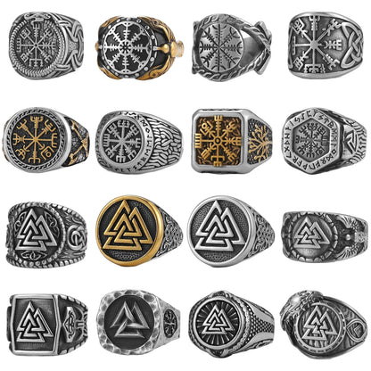 Vintage Edelstahl Wikinger Amulett Ring Nordischer Kompass Runen Männer und Frauen Ringe Teenager Multi Style Schmuck Freund Geschenk