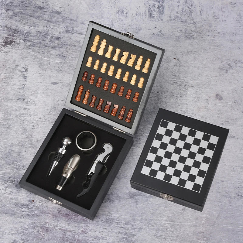 【Peace】Weinöffner-Set mit Schachbrett, 4-teiliges Weinzubehör-Set, geeignet für Unterhaltung, Weinliebhaber und als Geschenke
