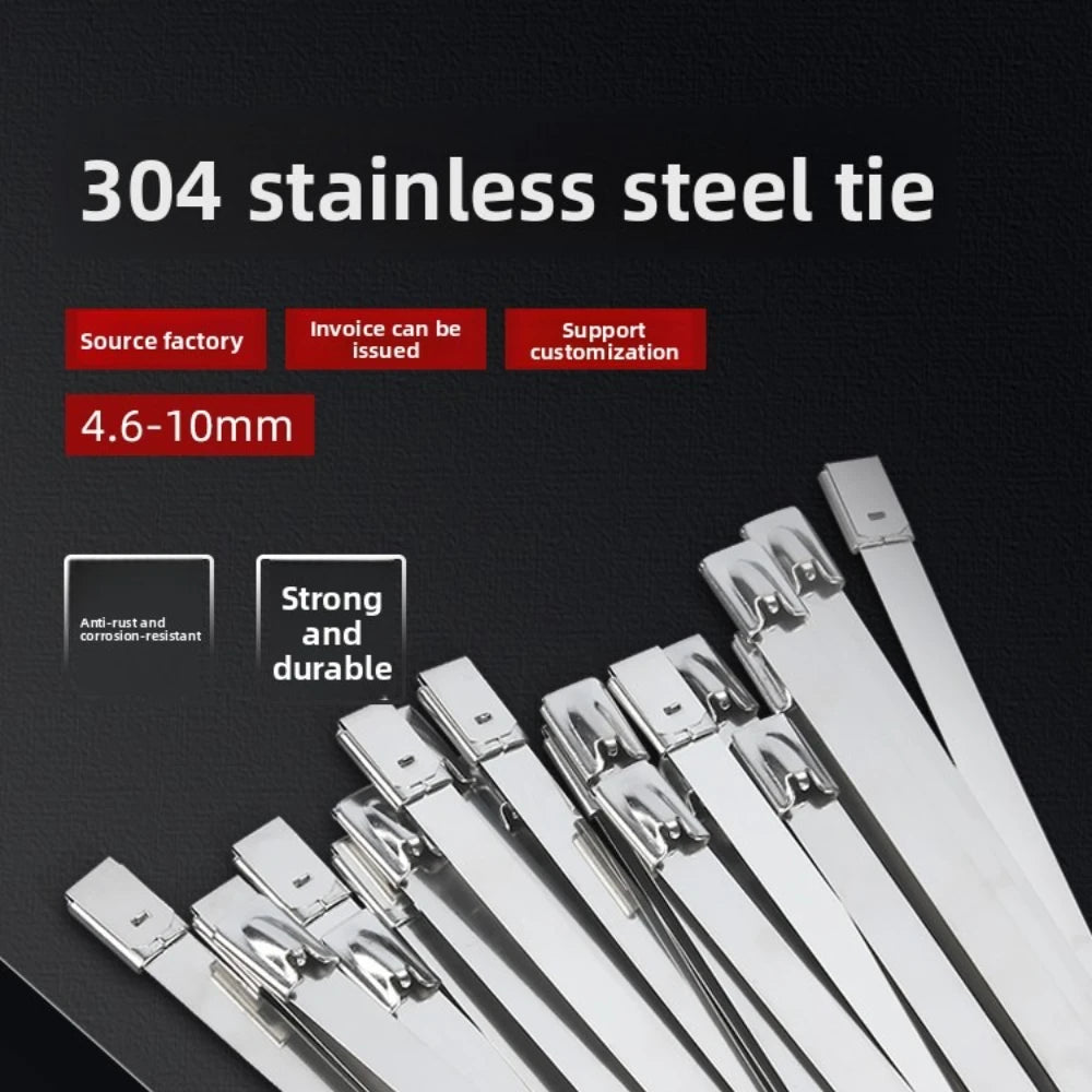 Kabelbinder aus Edelstahl 304, 4,6 mm, 7,9 mm und 10 mm Breite |   Robuste Selbstverriegelung für Marine, Outdoor, HVAC-Kanal