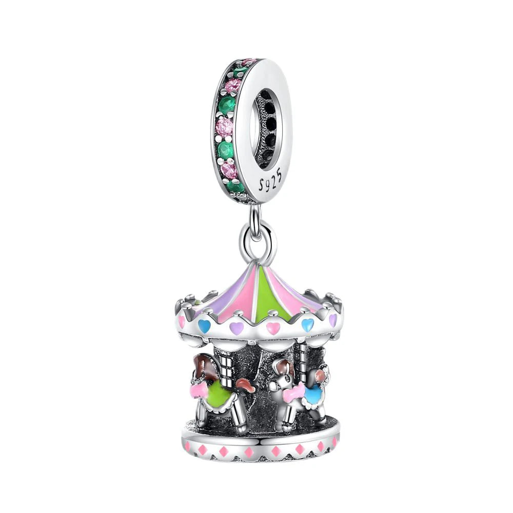 Vergnügungspark-Charm aus 925er-Sterlingsilber, Riesenrad, Achterbahn, Zirkus, Clown, Karussell, passend für DIY-Armbänder, Halsketten, Souvenir