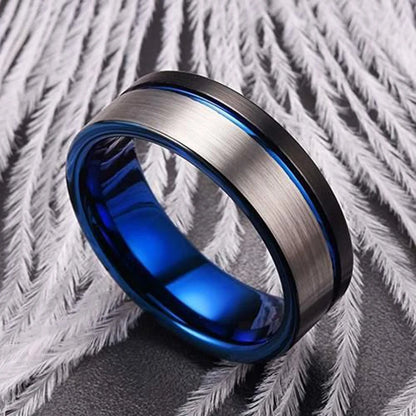 Moderne 8mm Schwarz Titan stahl Ringe für Männer Frauen Nut Facetten Edelstahl Männer Ring Hochzeit Band schmuck Großhandel