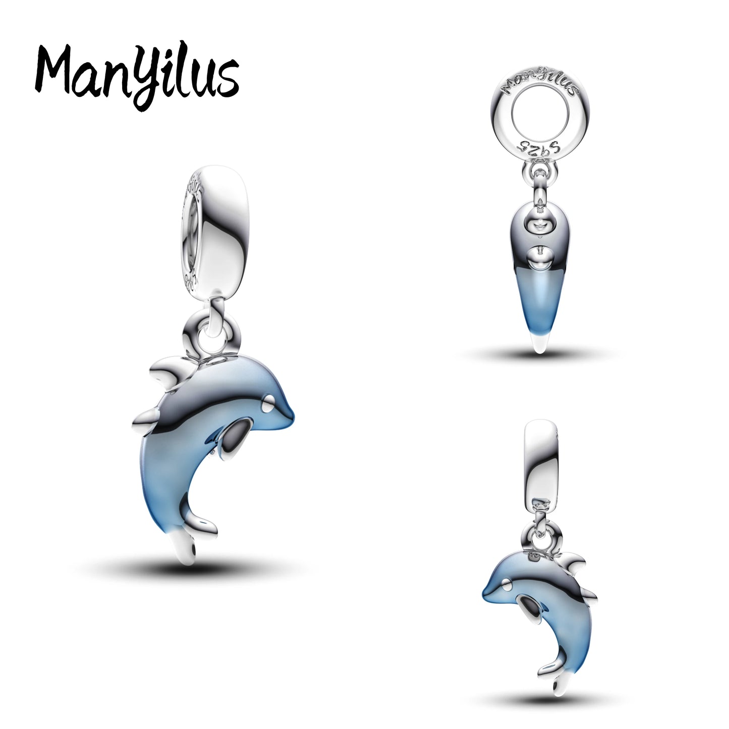 Manyilus S925 Silber Delphin Charm für Original Armband, Ozean Tier Schmuck Anhänger DIY, verspieltes Meeresleben Geschenk