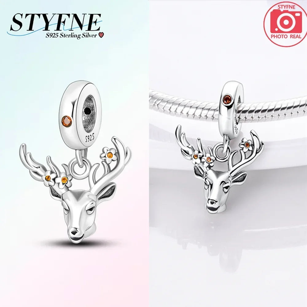 Exquisite Charms aus 925er Silber, Sika-Hirsch, Elch, Leopard, Löwe, Affe, Perlen, passend für Original-Charm-Armbänder, Mode-Anhänger, Geschenk